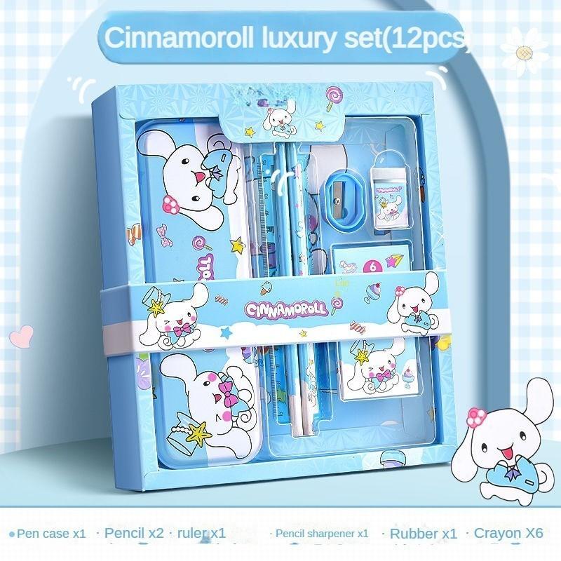 Bộ dụng cụ học tập 7 món - 12 chi tiết gồm bút chì hộp bút gôm thước chì màu cho bé năm học mới quà tặng cho bé