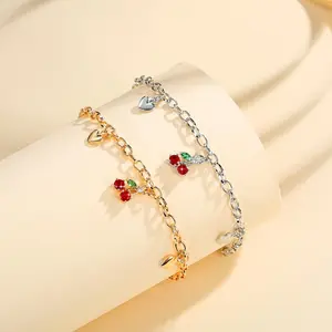 LM939 Gelang Rantai Wanita Korea Cinta Ceri crystal Titanium Anti Karat Lapis Emas Aksesoris Fashion  Chain