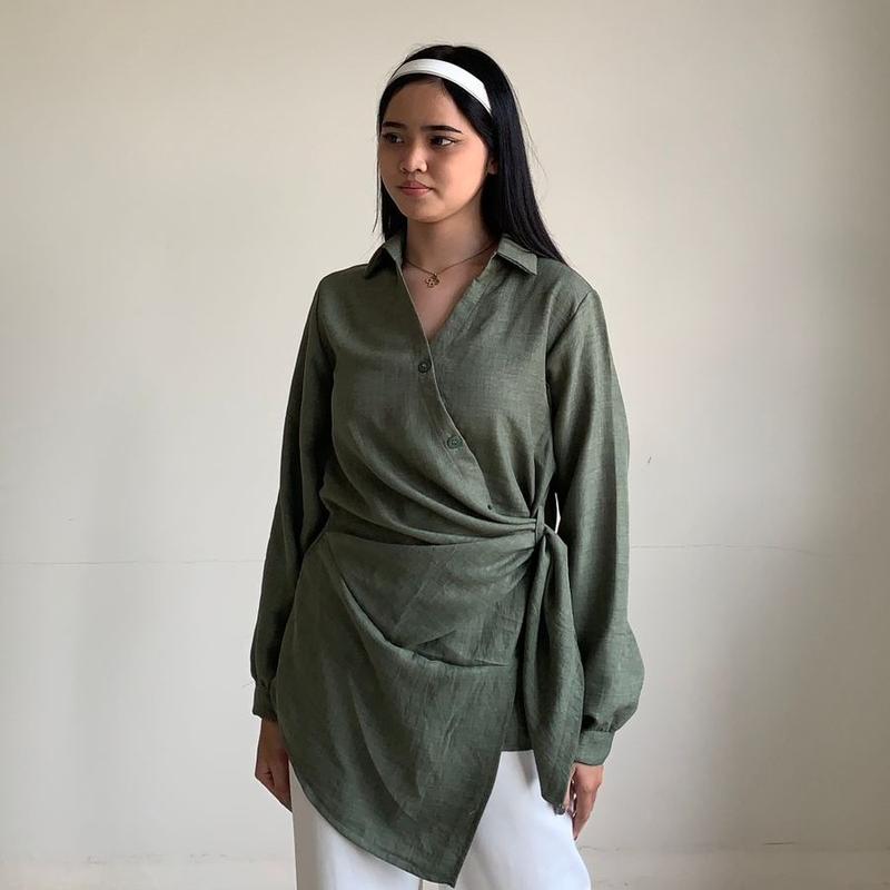 LINDY Ava Top - Atasan Oversized Basic Kemeja Crinkle Outfit Korean Style Casual Formal 5