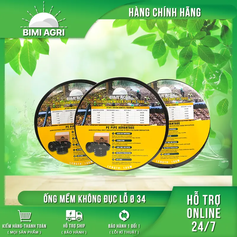 Ống không đục lỗ phi 34 cuộn 100m chính hãng BIMI AGRI gắn béc 5