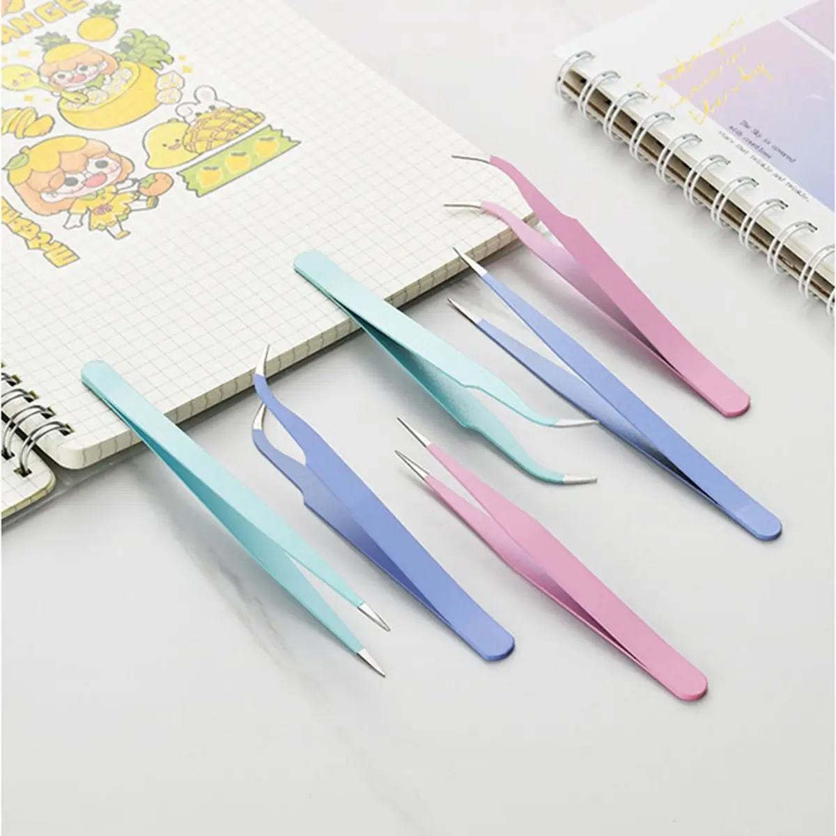Minzo Pinset Eyelash Tweezer Bulu Mata Lurus Bengkok Lengkung Penjepit Pencabut Steel Pelentik Sticker Aksesoris Serbaguna
