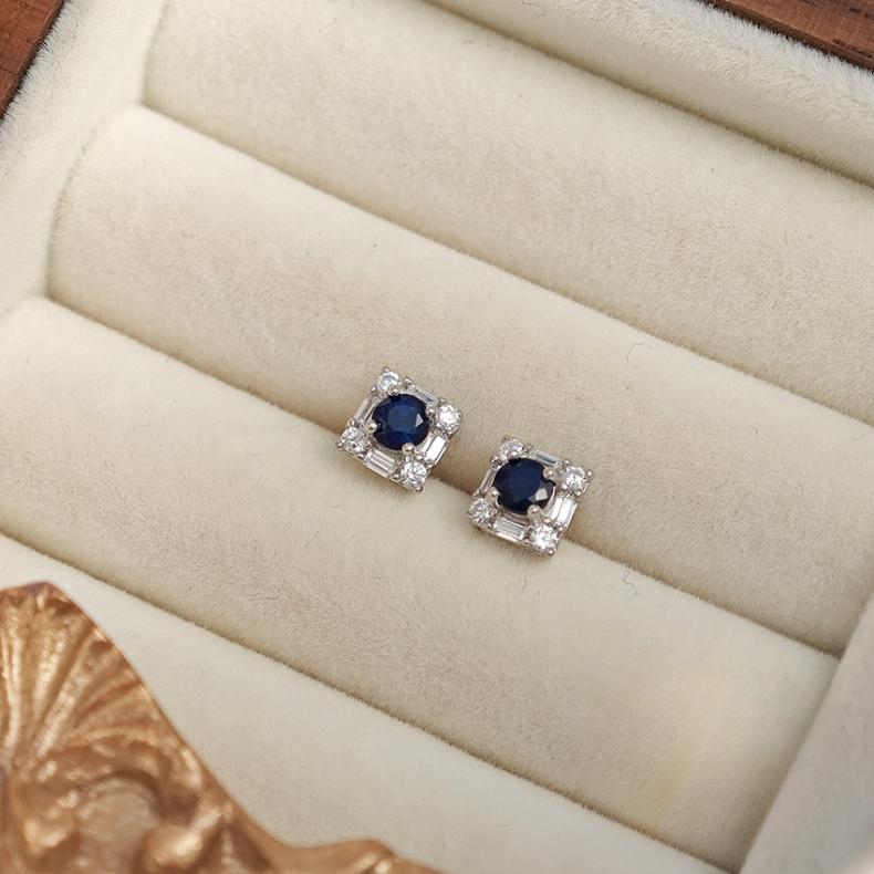 [Natural Crystal] Internet Celebrity, Influencer Recommended/Natural Sapphire Stud Earrings/S925 Silver Stud Earrings/Girls Women Fashion Simple Accessories 2