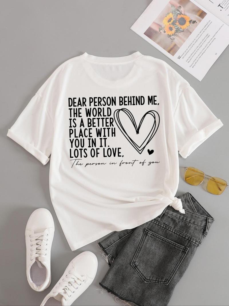 Product Introduction of Women's Slogan Graphic Round Neck Tee, Fashion Casual Heart Print Crew Neck T-Shirt for Daily Holiday Vacation Outdoor Wear, Ladies Clothes for All Seasons Valentine's Day, gift, Clothing 2