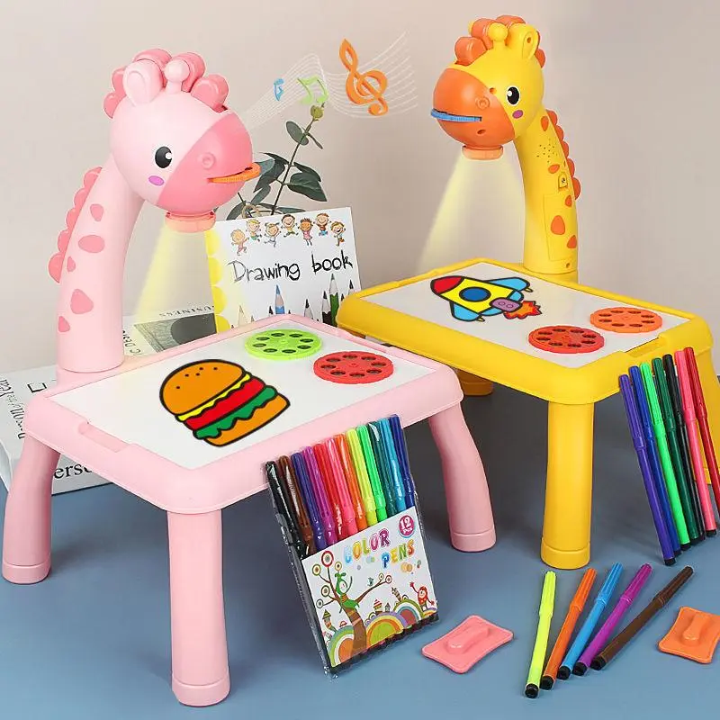 Giraffe Design Drawing Projector Table with 4 Detachable Legs, 1 Count Fun Learning Desk, Tracing Projector Drawing Projector Desk, Projector Drawing Board