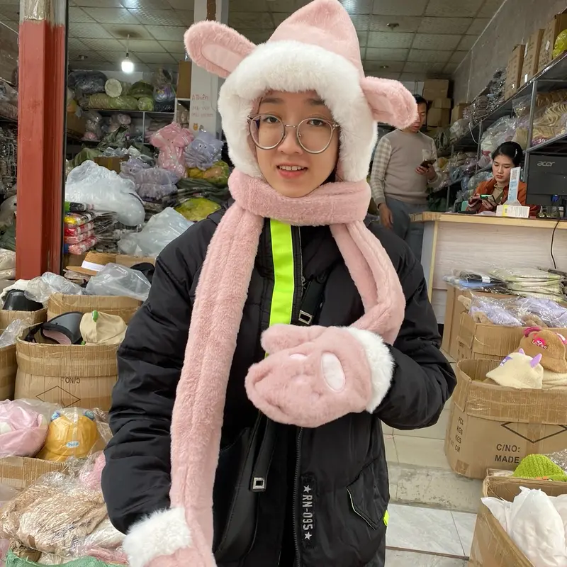 Mũ len nữ thời trang Hàn Quốc , nón lông cừu tai gấu kèm găng tay và khăn quàng cổ cute ấm áp (có nhiều màu) Hat 4