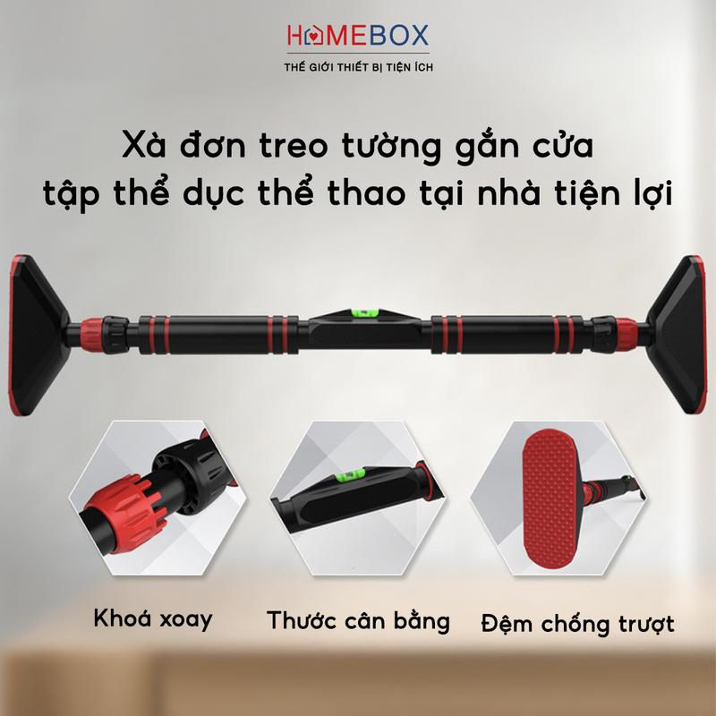 Thanh Tập Xà Đơn Treo Tường Gắn Cửa, Dụng Cụ Tập Gym Thể Dục Tại Nhà Tăng Cơ Bắp, Tập Cơ Bụng - Kích Thước Linh Hoạt Từ 62-150cm