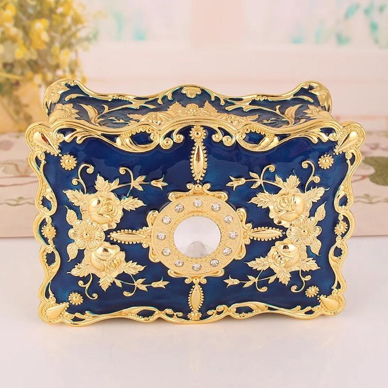 Product Introduction of European retro jewelry box metal enamel color creative ring necklace earrings storage box knot marriage gift 6