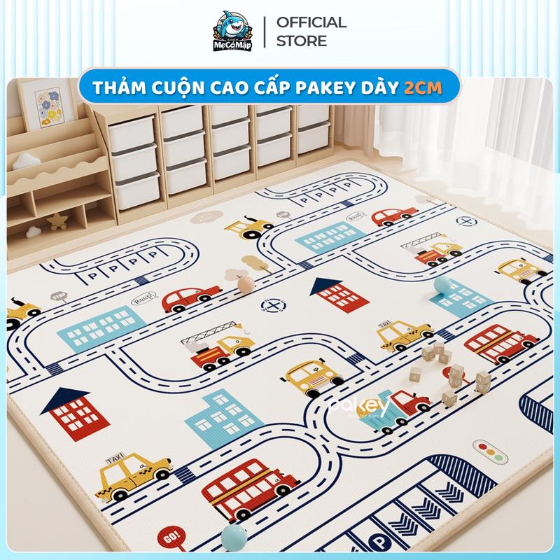 Thảm Cuộn Trải Sàn Cho Bé Pakey Chống Nước, Thảm Xốp Phủ XPE 2 Mặt Họa Tiết Dày 2cm Cho Bé Tập Bò Tập Đi
