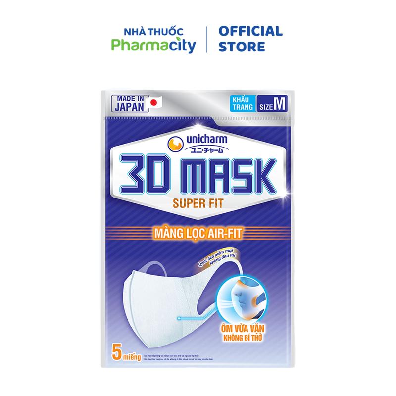 Khẩu trang siêu vừa vặn, ngăn khói bụi Unicharm 3D Mask (5 cái/gói)