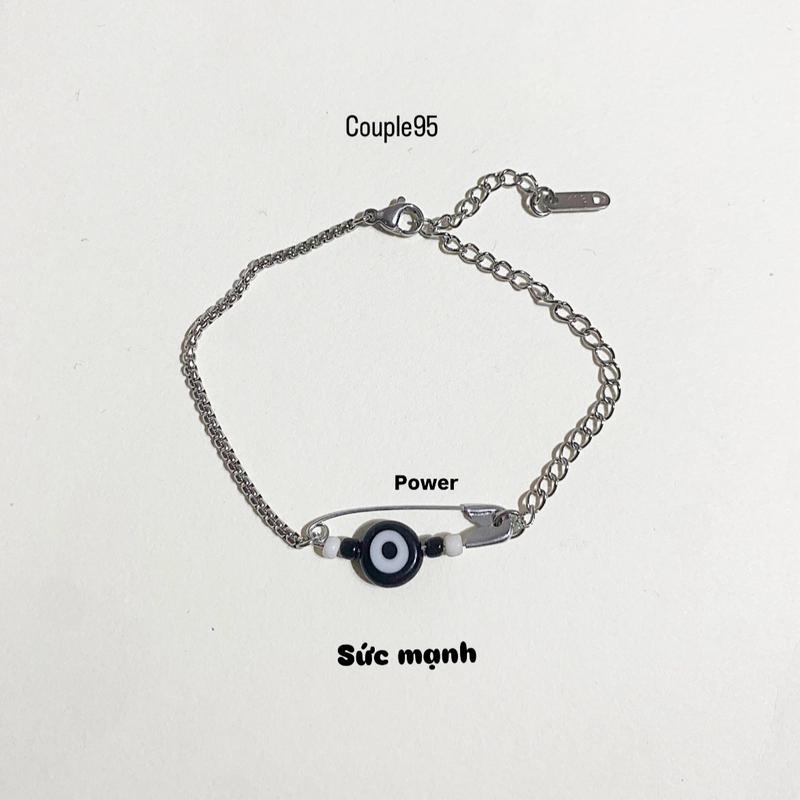  Couple95 Vòng tay Safety Pin kết hợp Evileye thuỷ tinh thép không gỉ 