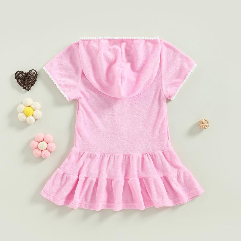 Product Introduction of Girls Swim Cover Up, Terry Bathing Suit Coverup Short Sleeve Zip Up Beach Dress for Kids Advised Age: 2-10 Years 36