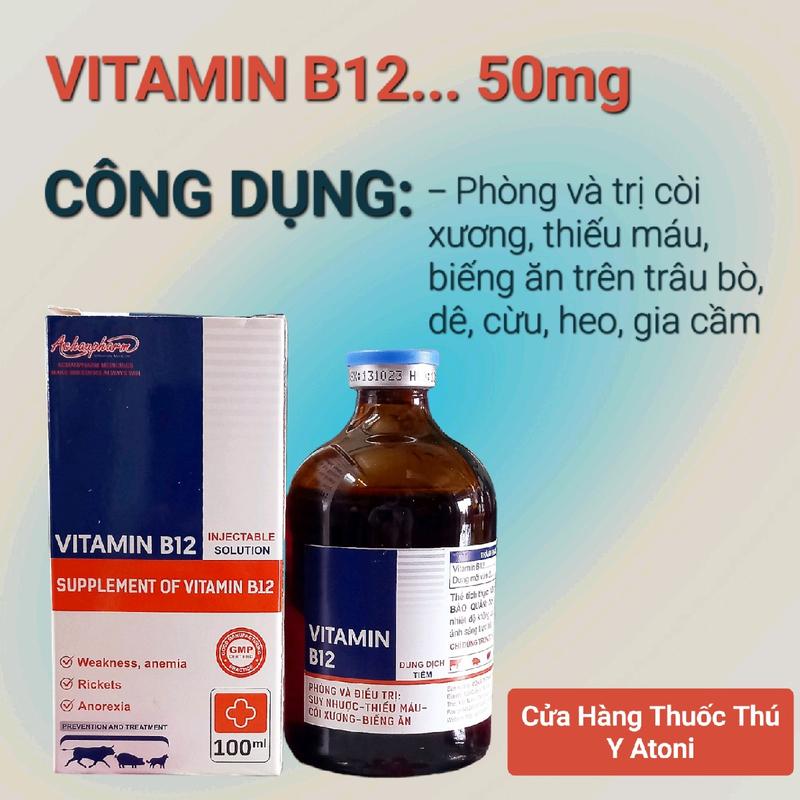 [Lọ 100ml] Vitamin B12 Thuốc tiêm còi cọc, biếng ăn, bổ máu trên gia súc, gia cầm kabi 2