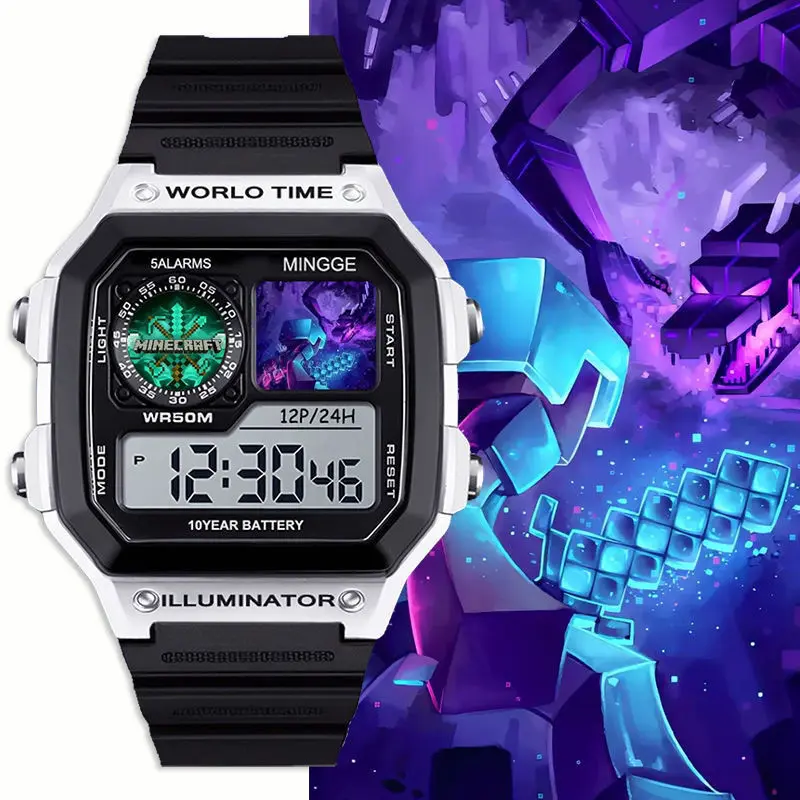 2025 Minecraft MC Game Peripheral Steve Student Sports Electronic Watch Alarm Clock Digital Waterproof Silent Watch