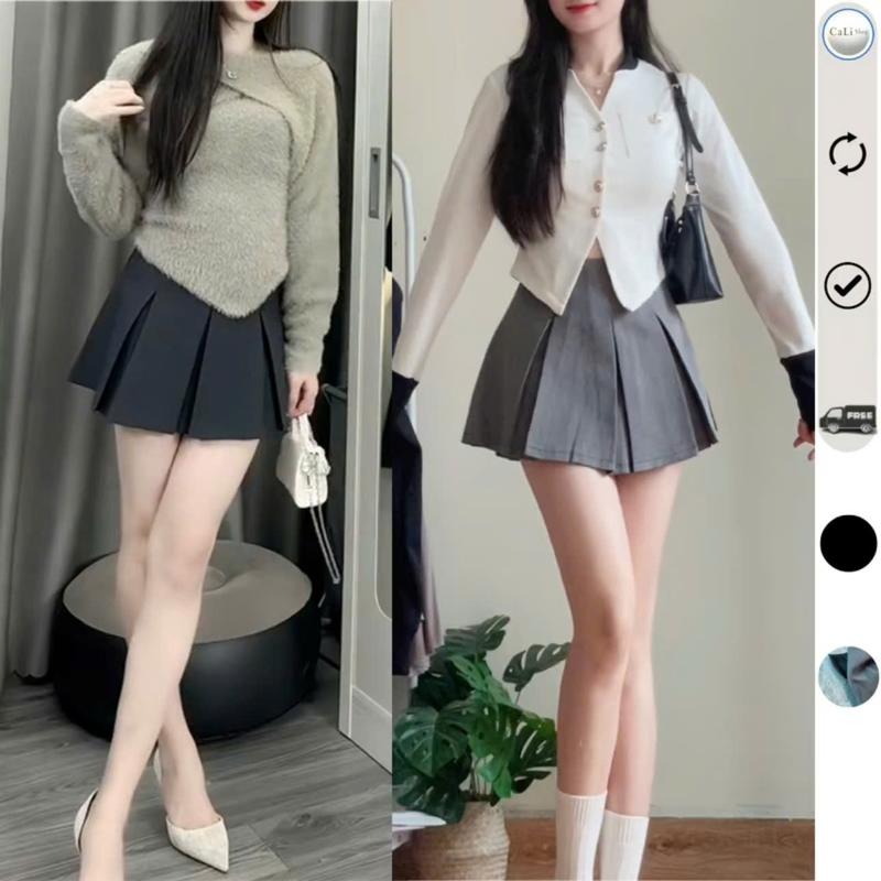 Chân Váy Xếp Ly Bản To Dáng A Ngắn Chất Kaki Mềm Ép 2 Lớp Dày Dặn có Quần Bảo Hộ THUS5322 5