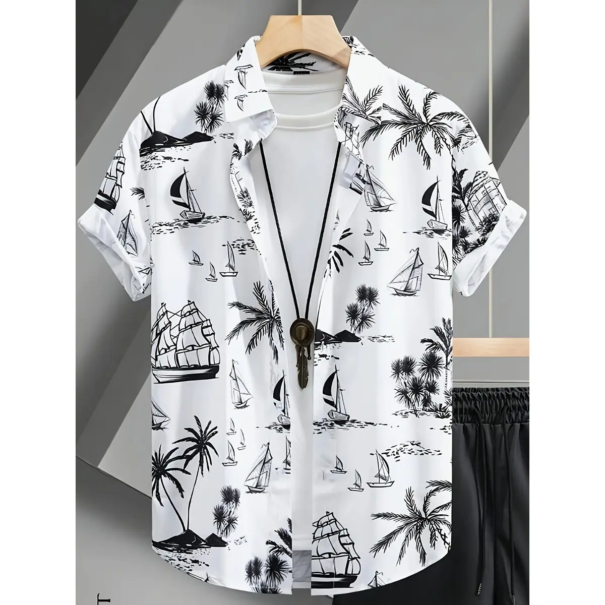 Áo Sơ Mi Hawaii, Sành Điệu Cho Nam, In Hình Cây Cọ Lạ Mắt, Thích Hợp Cho Kỳ Nghỉ Hè, Hồ Bơi Và Kỳ Nghỉ Menswear