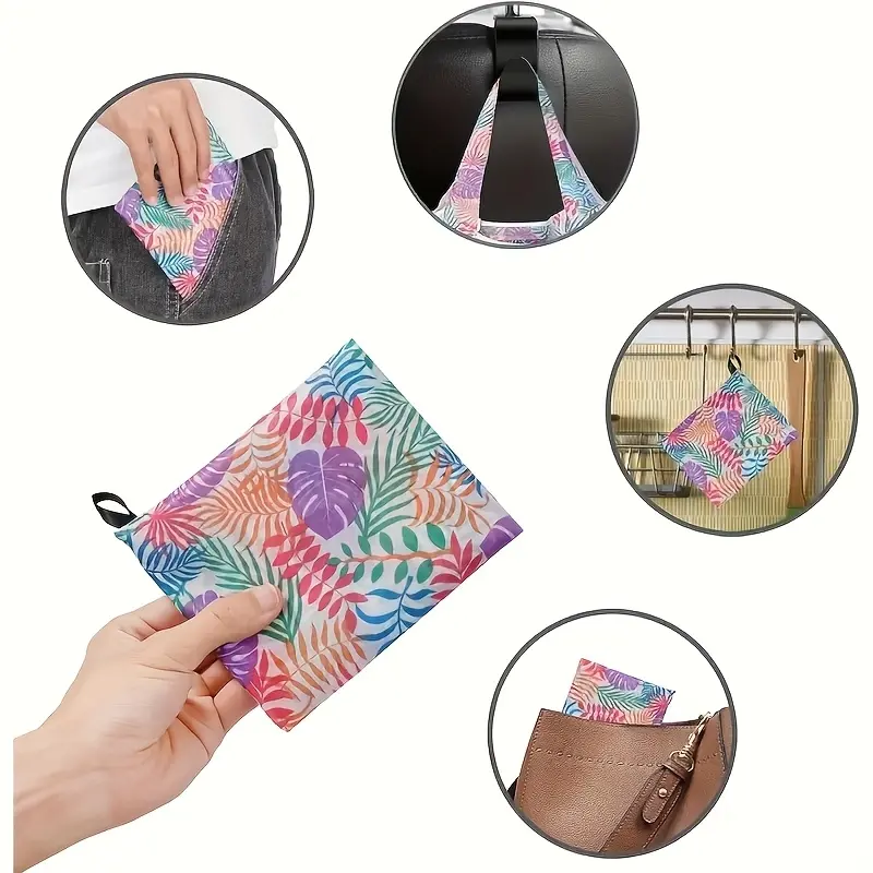 [10pcs Reusable Bag] 10pcs Large Waterproof Nylon Reusable Shopping Bag With Handles |   Foldable Shopping Bag, Daily Storage For Women's Daily Storage Of Groceries And Shopping Items 1