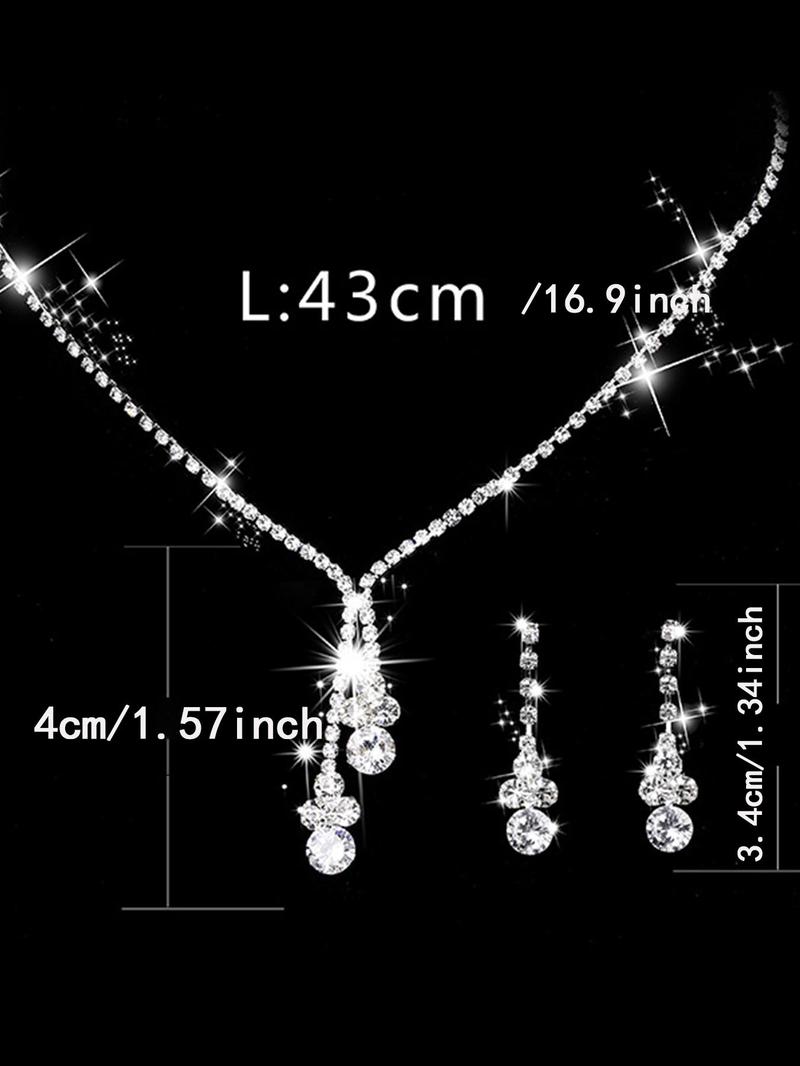 Product Introduction of Women's Elegant Rhinestone Decorated Necklace & Dangle Earrings, Exquisite Trendy Jewelry Set, Fashionable Accessories for Party & Daily Clothing Decor 1