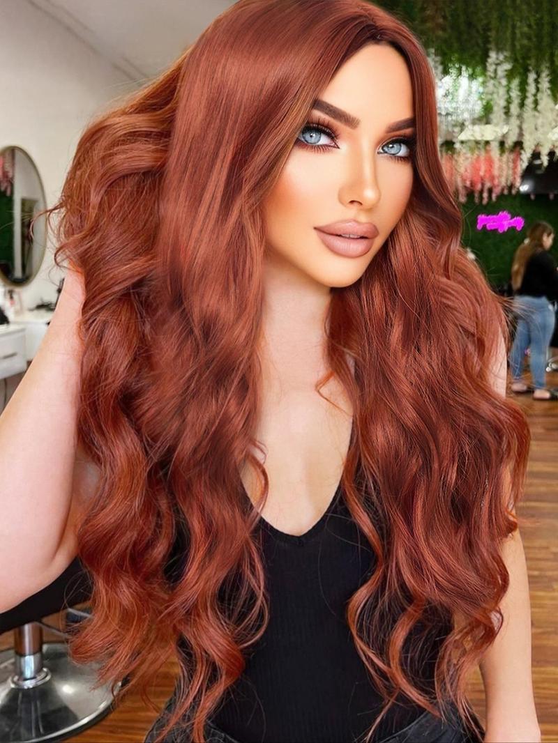 Product Introduction of 30 Inch Ginger Orange Long Wavy Wigs for Women, Gorgeous Fluffy Wigs without Bangs, Synthetic Full Machine Wigs for Party, Daily Use 0