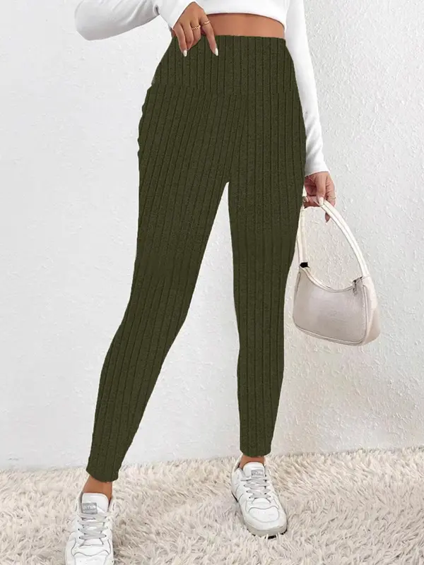Plus Size Solid Thermal Lined Skinny Pants, Casual Comfy High Waist Leggings for Daily Wear, Women's Bottoms for All Seasons 4