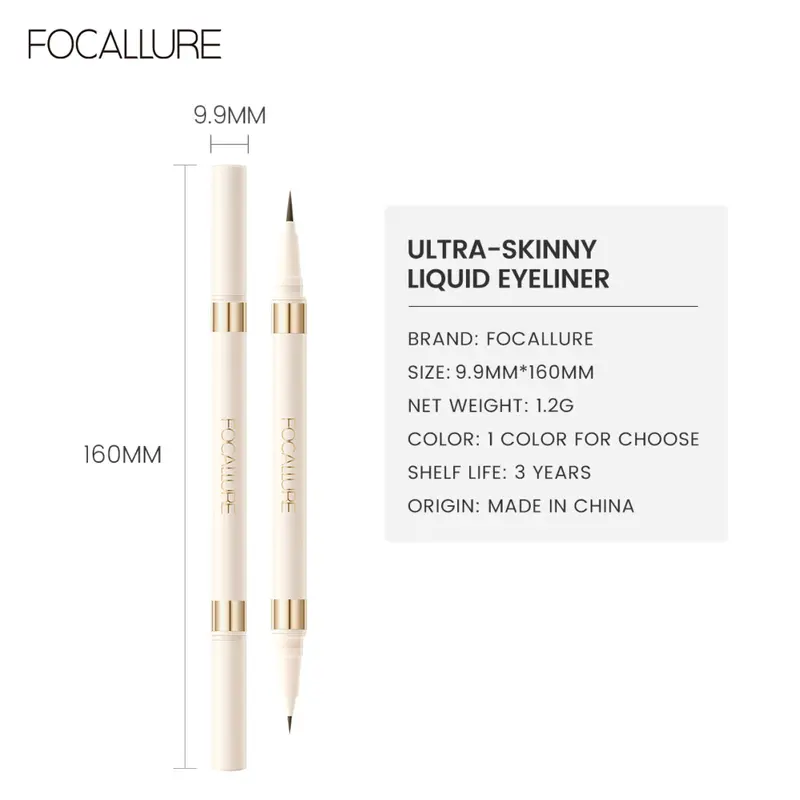 Bút Kẻ Mắt Kép, FOCALLURE, Màu Đen Và Nâu, Bút Kẻ Mắt Cực Mịn, Dung Dịch Không Thấm Nước, Nhanh Khô, Chống Nhòe, Lâu Trôi, Dễ Tẩy Trang Mắt, Siêu Mịn 4