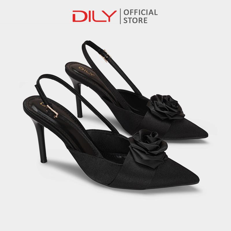 Giày cao gót nữ DILY quai hậu công sở giày slingback thiết kế mũi nhọn đính hoa sang trọng cao 8cm DL0524