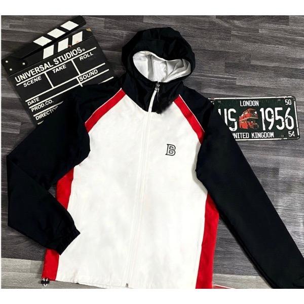 Áo Khoác Dù màu Đỏ Trắng N I Jacket Gió 2 Lớp Có Mũ Trùm Đầu Chống Nắng Menwear Thể Thao Nam Nữ cao cấp mềm mịn không xù lông áo khoác thu đông chạy bộ top Menswear Kem