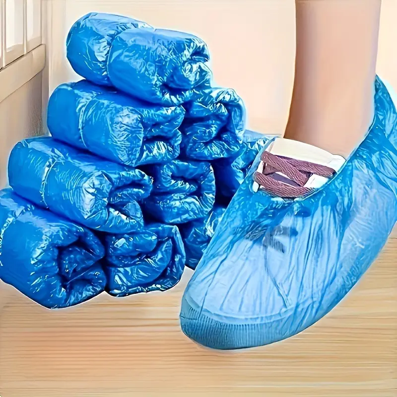 100pcs Disposable Plastic Shoe Covers - Durable & Convenient, Ideal for Travel, Hotels, and Home Use - 3