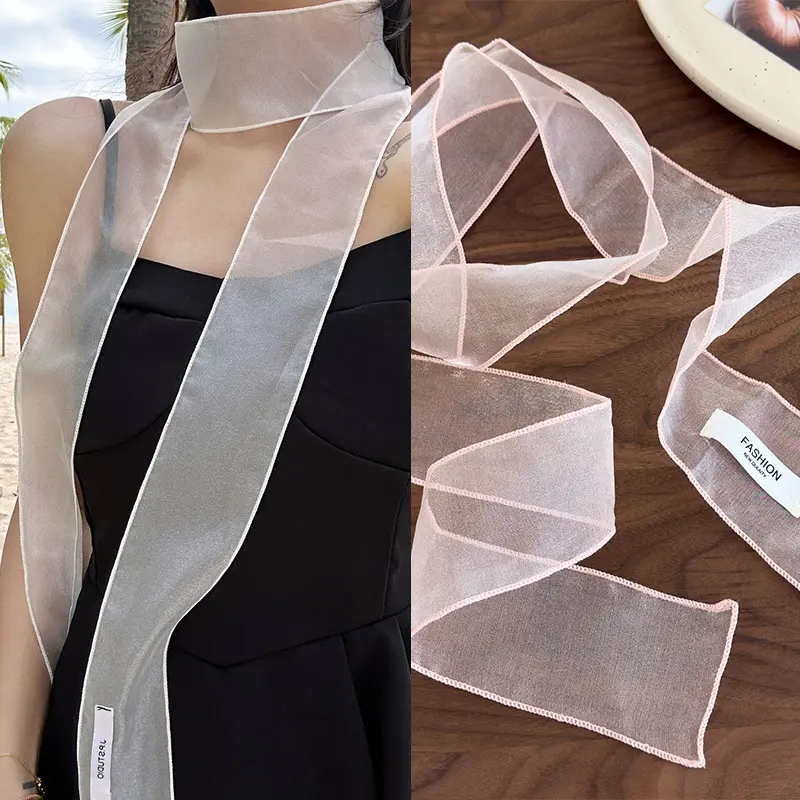 Khăn Quàng Lụa Xuyên Thấu, Phong Cách Hàn Quốc, 150cm * 6cm, Dây Buộc Tóc Streamer, Đồ Trang Trí Dễ Phối Đồ
