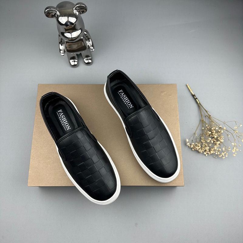 Giày lười SlipOn nam da xít nhám in vân 3D kẻ ô - đế cao su tăng chiều cao 3cm, có khâu đế sẵn 3