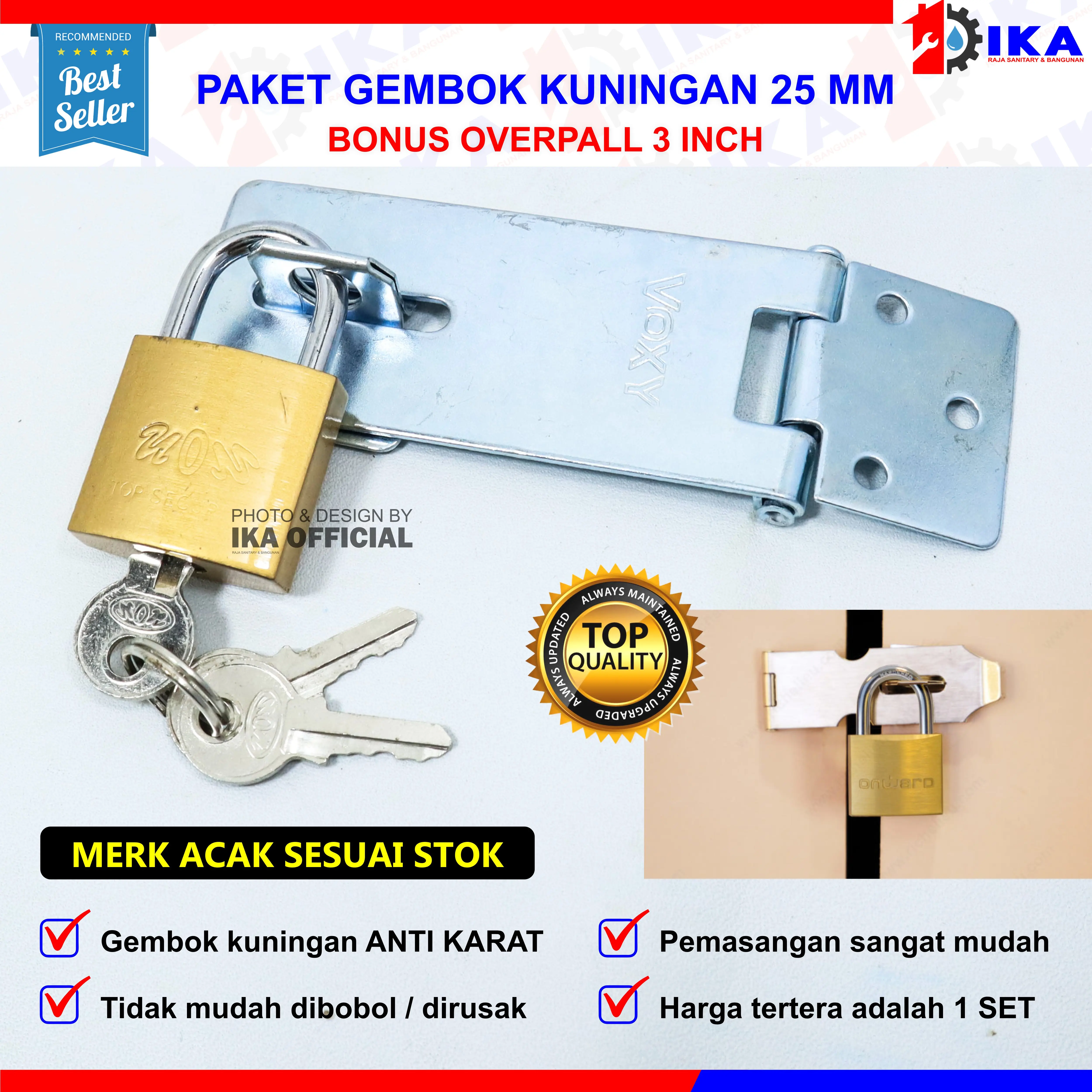 Paket gembok pres kuningan 25mm + cantolan gembok 3inch
