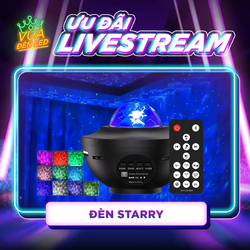 [ƯU ĐÃI LIVE] Đèn STARRY Chiếu Bầu Trời Sao GALAXY Trang Trí Decor Phòng, Làm Đèn Ngủ, Có Loa Bluetooth, Điều Khiển Từ Xa 0