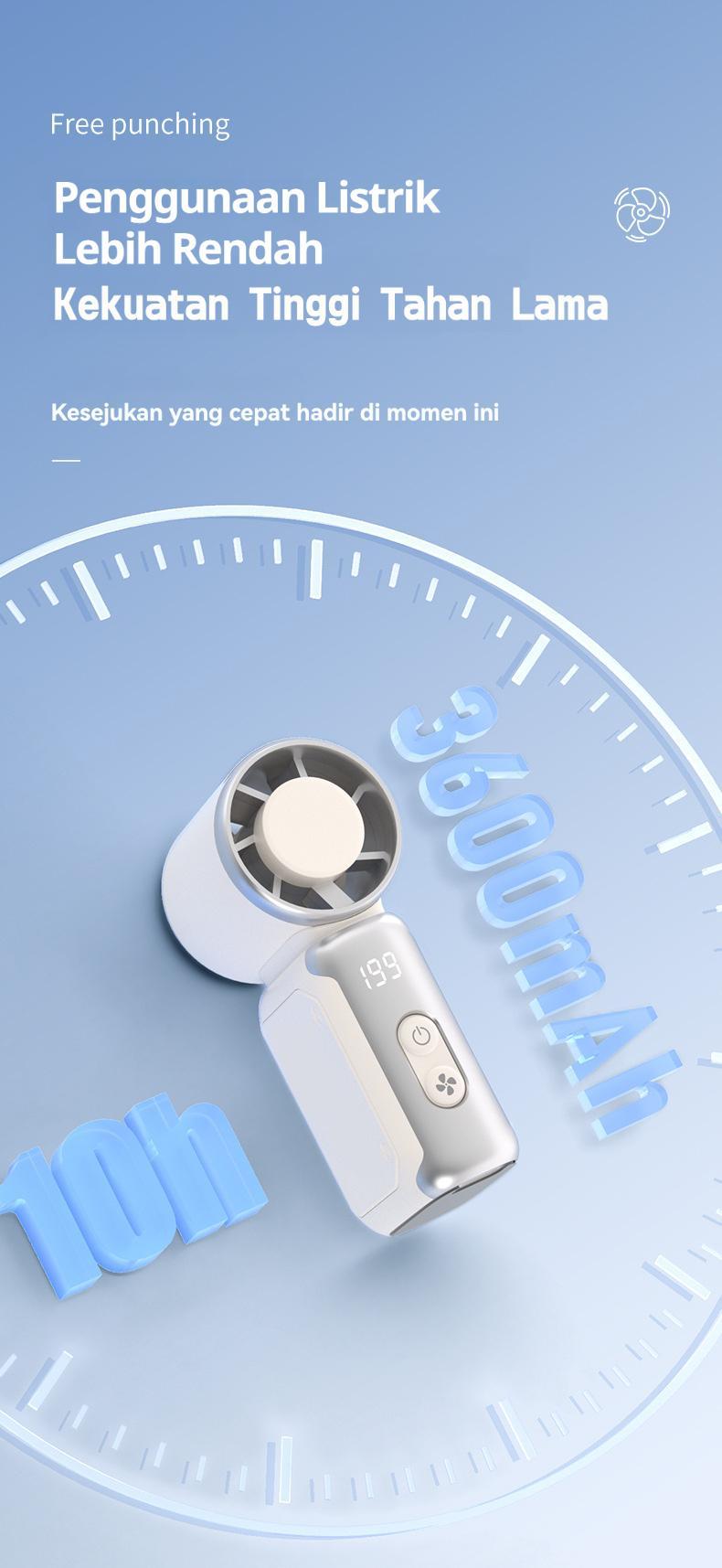 Kipas Angin USB Turbo Kipas Mini Digital Display Handheld Fan Kipas Angin Mini Portable High-speed Mini Kipas Tangan 15000RPM Kipas Strong Wind 120 Gear Wind Digital Display Adjustable