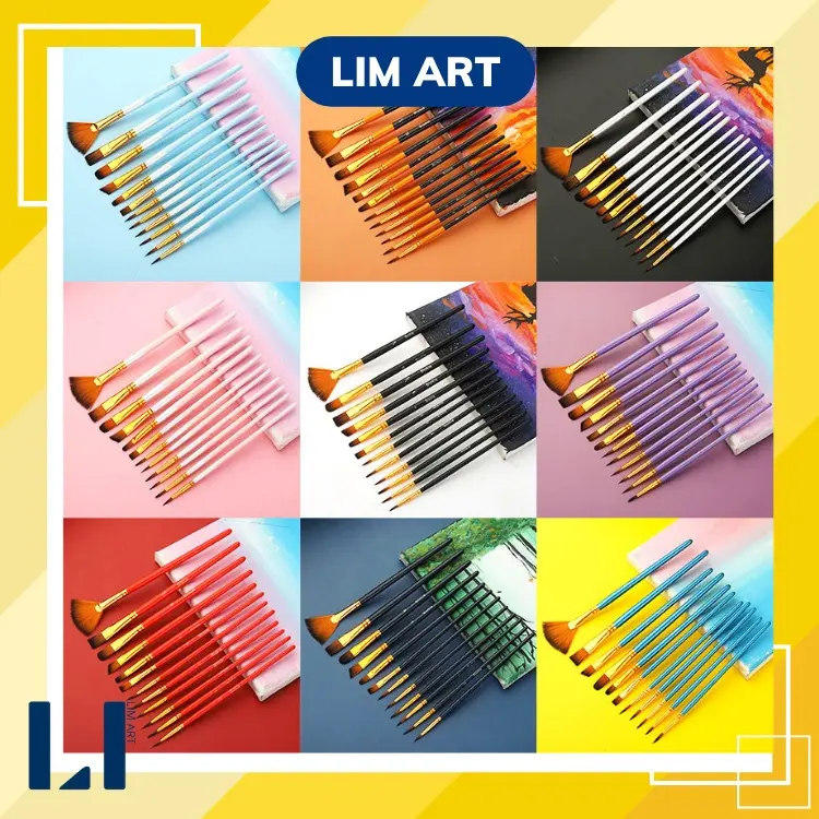 Bộ 12 cọ vẽ gỗ màu nước, acrylic, sơn dầu, goauche,... nhiều kích thước, chuyên dụng vẽ tranh, tô tranh số hóa 0