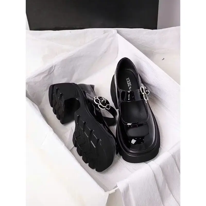 giày búp bê lobita nữ 5cm cài hoa trà chất da mềm Mũi tròn Shoes Giày Bệt 1