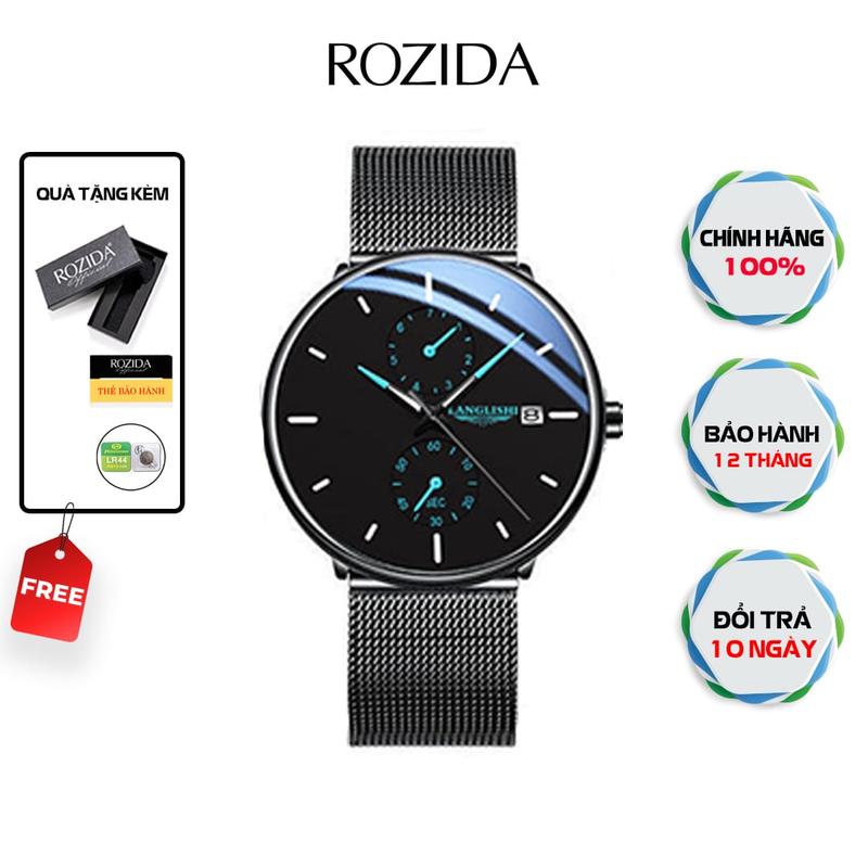 Đồng Hồ Nam dây thép lụa Titanium, thời trang Cao Cấp, sang trọng, kim dạ quang có lịch ngày Roozida DH20 Watch Đeo Tay