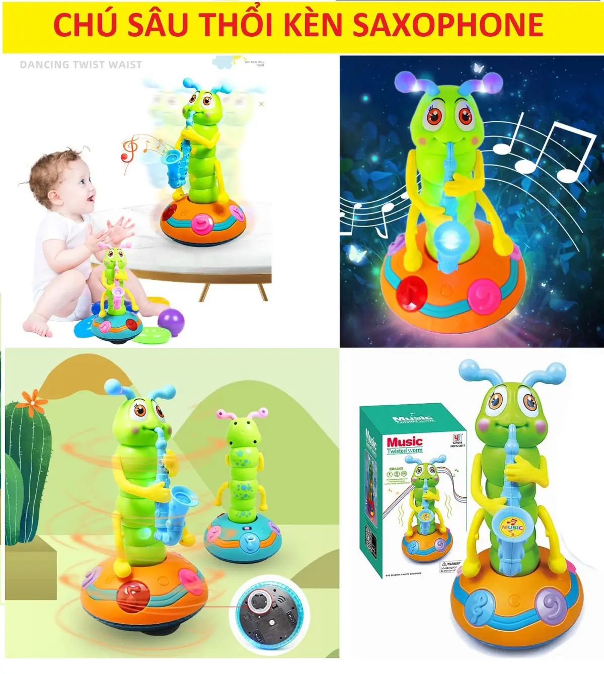 Đồ chơi  chu sâu thổi sacxophon cực kì vui nhộn cho bé