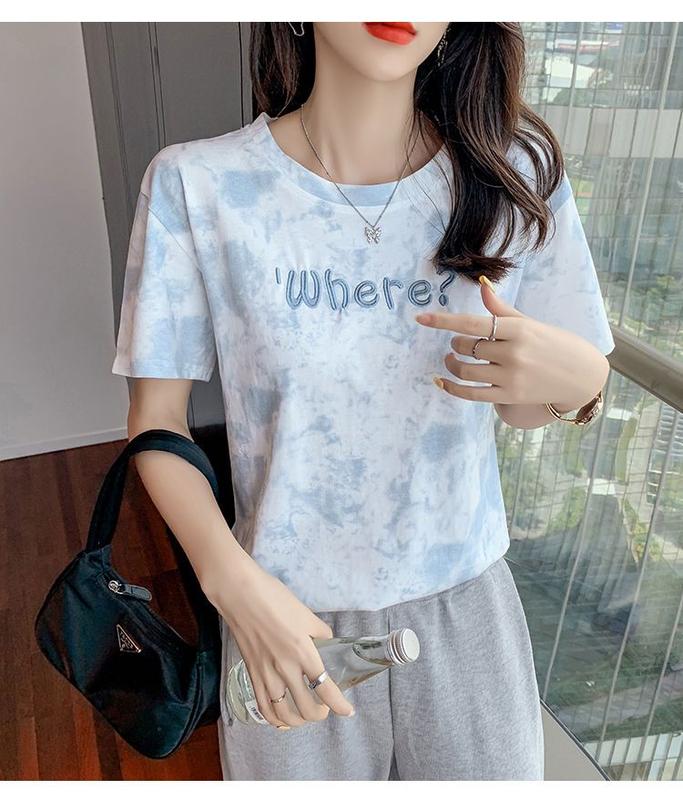 Product Introduction of M58 Embroidered Short Sleeve T-shirt Women's Loose Bottoming Shirt Large Size Top 2022 New Spring and Summer New Ins Fashion Half Sleeve 5
