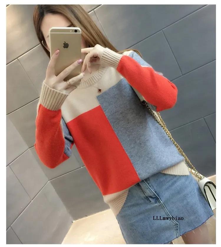 Product Introduction of Women color block pullover sweater autumn winter New Fashion large size round neck knitted tops female long sleeve jumper S-2XL 15