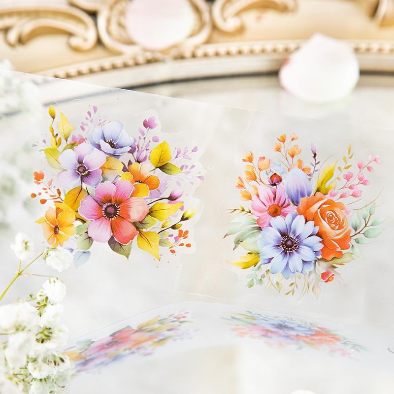 Product Introduction of Random Color Flower Pattern Scrapbooking Sticker (1 Roll), Waterproof PET Decorative Collage Sticker, DIY Scrapbooking Adhesive Sticker Tape, Handmade Crafts 14