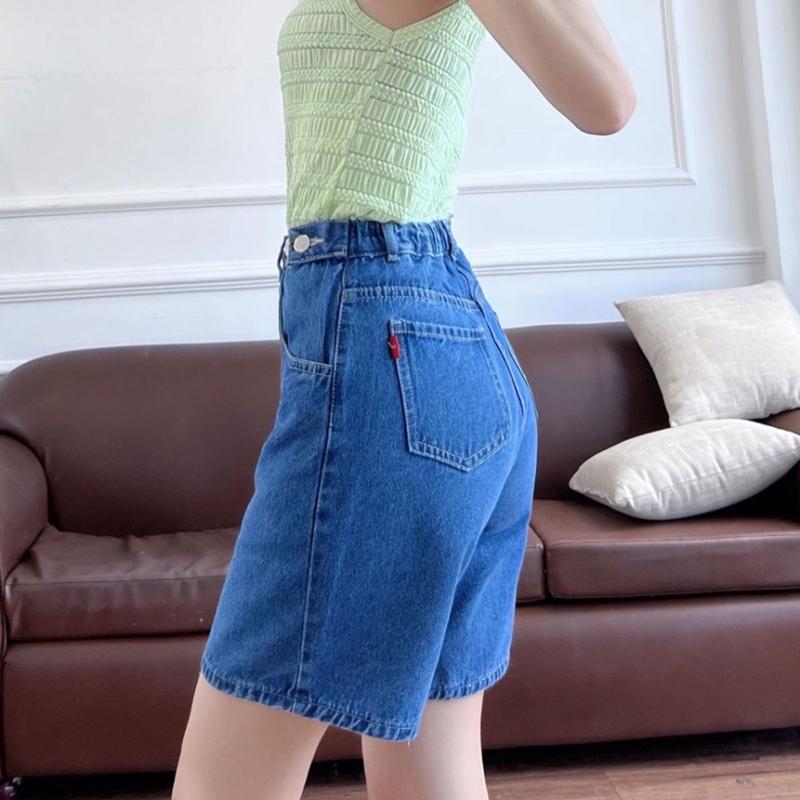 Quần short kaki lưng chun đai chỉnh eo, quần jean lững cạp chun ống rộng có bᶖgsize (KKLC5N) 7