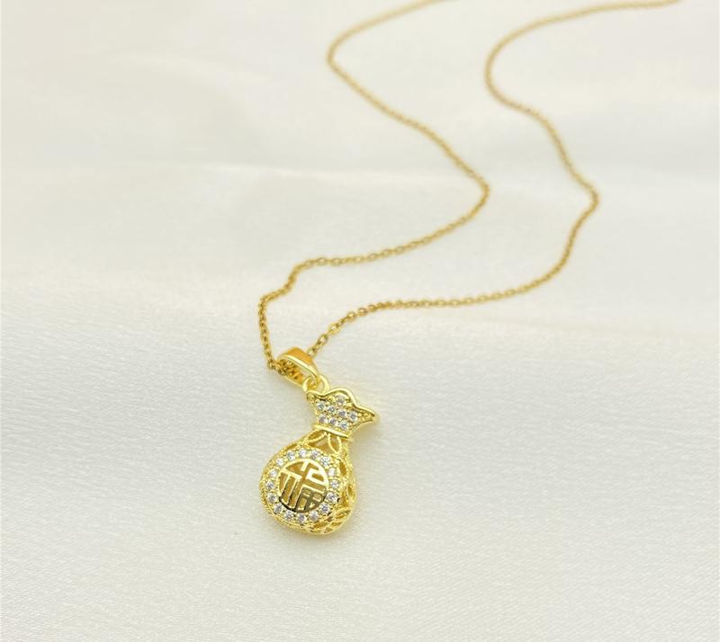 Product Introduction of Titanium Steel Lucky Lucky Bag Girls' Necklace Fashionable All-Match Hollow-out Fu Purse Stainless Steel Clavicle Chain No Rust No Blackness No Fading No Itching Gift for Wife Mother Girlfriend Girlfriends 3