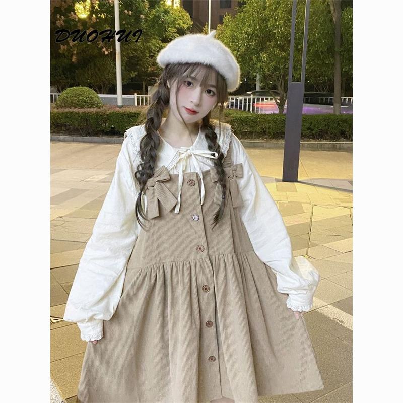 Tie Nơ Một Mảnh Duohui, Phong Cách Preppy Dáng Rộng Vừa Vặn, Dễ Phối Đồ, Dài Trung Bình Cho Nữ, Váy Phù Hợp, Hai Dây 4