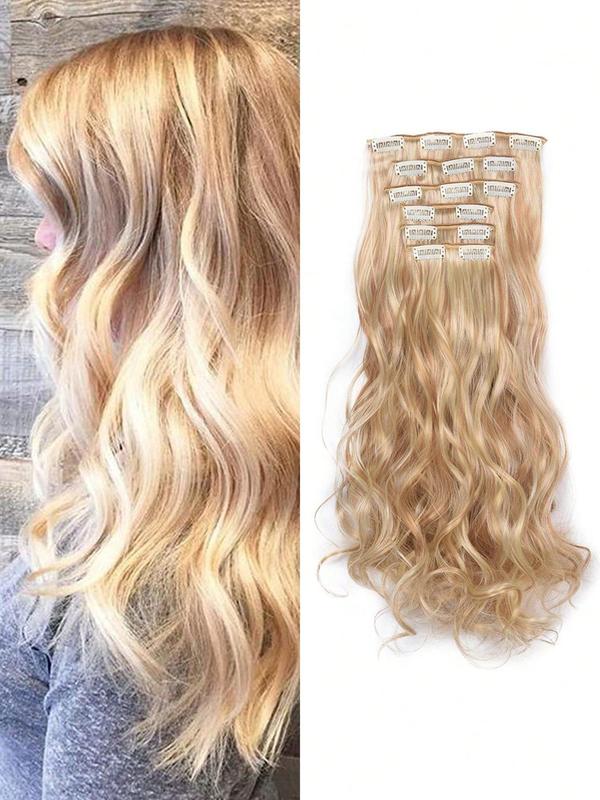 20 Inch Natural Long Curly Clip-in Hair Extensions, 6pcs Synthetic Wigs for Daily Use for Women, Trendy Matching Natural Wavy Wig Piece for Parties, Prom, Holiday Hair Accessories 5
