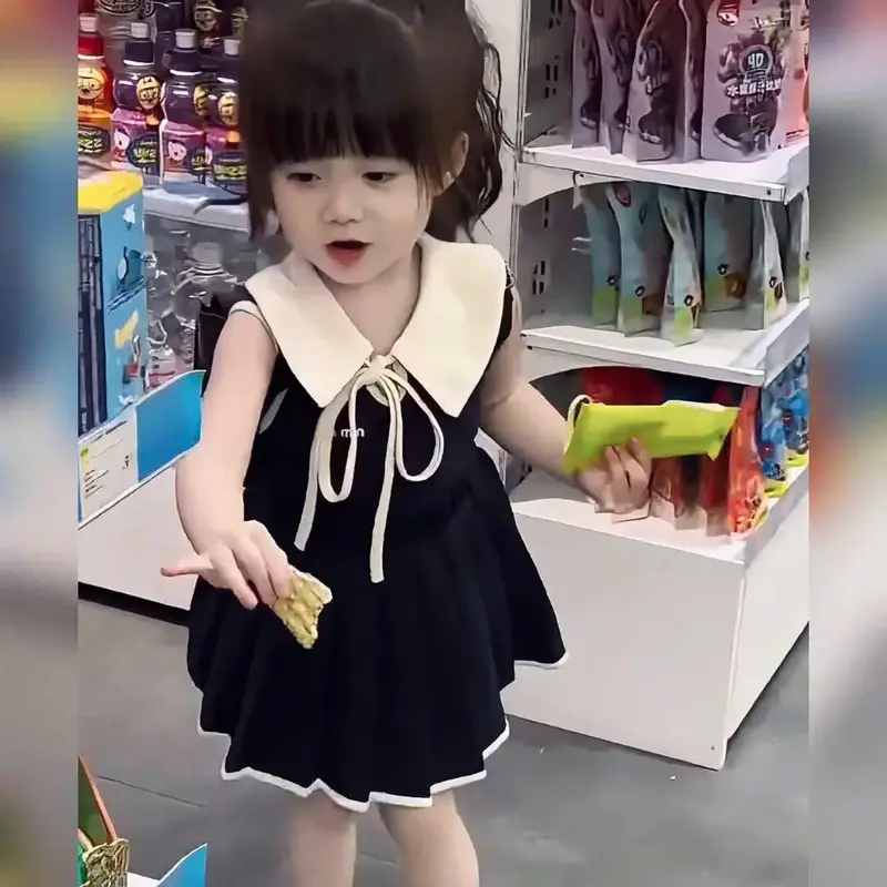 (ĐẦM)VÁY LIỀN Xếp Ly Cổ Bẻ Dây Nơ Xinh Yêu Bé Gái-Vải Poly Mềm Mịn Thoáng 9-19kg 0
