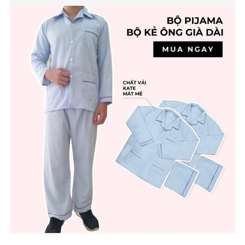 ( 10 Màu) Bộ Pijama nam, set đồ ngủ dài tay thu đông kẻ ông già vải đẹp - Quần áo mặc nhà nam trung niên hàng loại 1