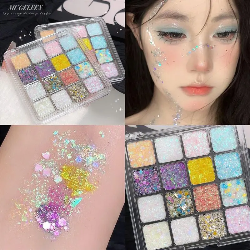 Bảng Phấn Mắt Dạng Gel Kim Sa Lấp Lánh, 16 Màu, Thân Nàng Tiên Cá, Kim Sa Rời, Kem Lấp Lánh Trang Điểm 2
