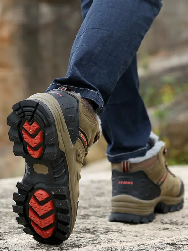 Men's Solid Color Lace Up Ankle Boots, 2024 New Style Casual Sporty Warm Snow Boots for Outdoor Hiking, Non-slip Comfortable Camping Shoes for Fall & Winter 4