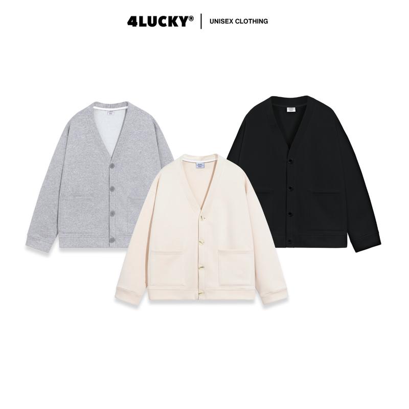 Áo Cardigan Basic 4 Lucky Bản Mới Túi Đắp 6136, Áo Khoác Cardigan Form Unisex Nam Nữ Chất Nỉ Bông Dày Dặn