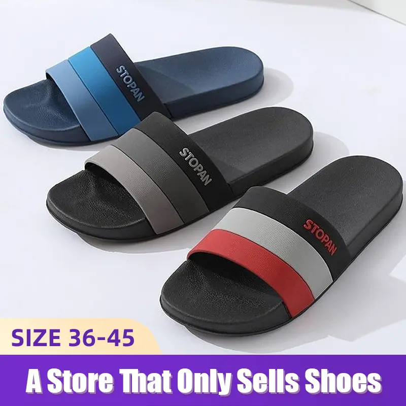 Unisex Student Flat Non-Slip Casual Comfortable  Indoor Slip On Slippers For Couples Outdoor Summer Soft Ultralight Slippers For Men And Women Beach Use Black Wear-Resistant Cheap