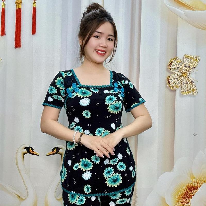 A65 Đồ bộ sẩm bông thun nữ trung niên hoạ tiết bông loang bắt mắt thương hiệu Hải Sơn Women 4